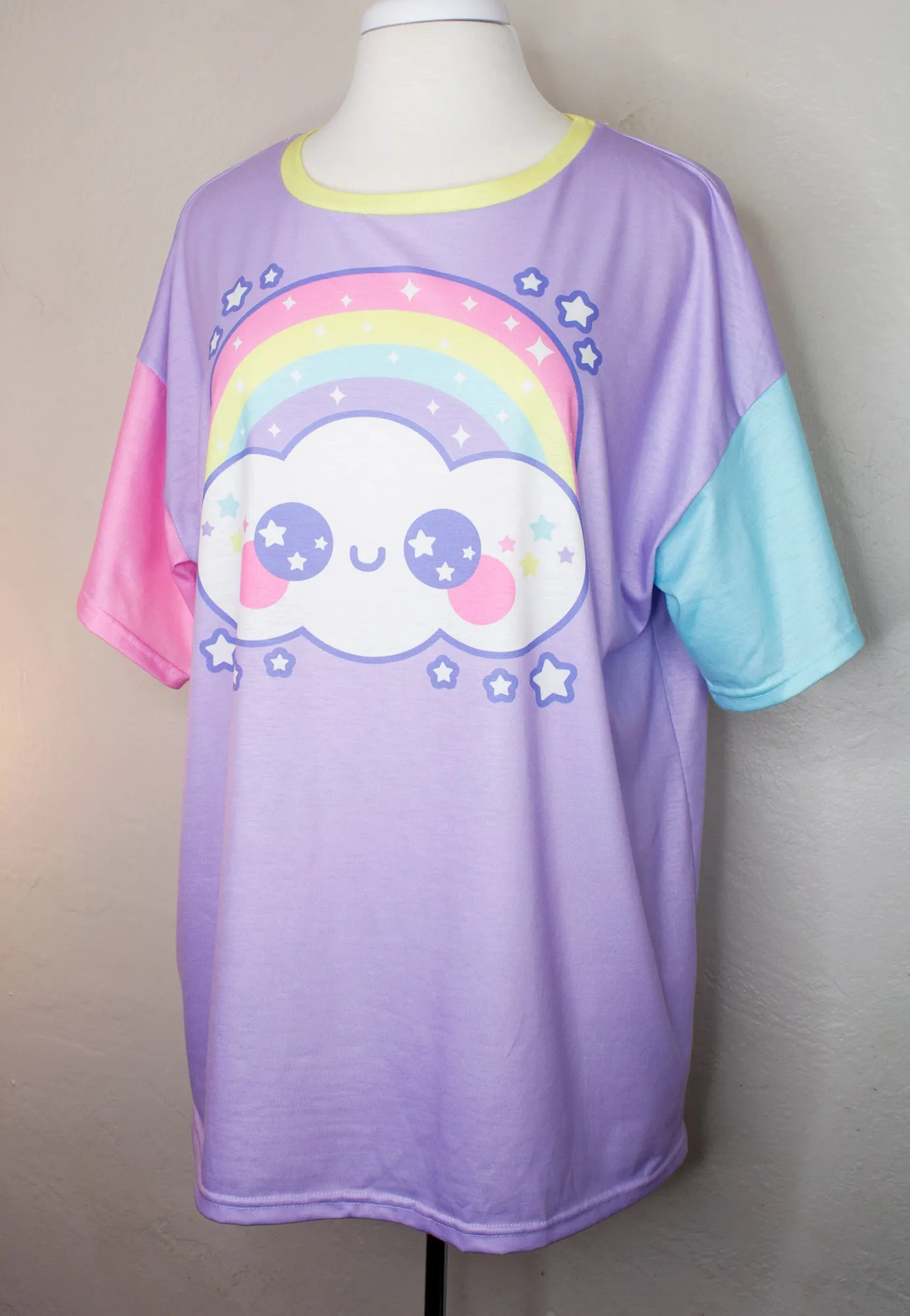 Happy Rainbow Cloud Purple Women's Drop Shoulder T-Shirt