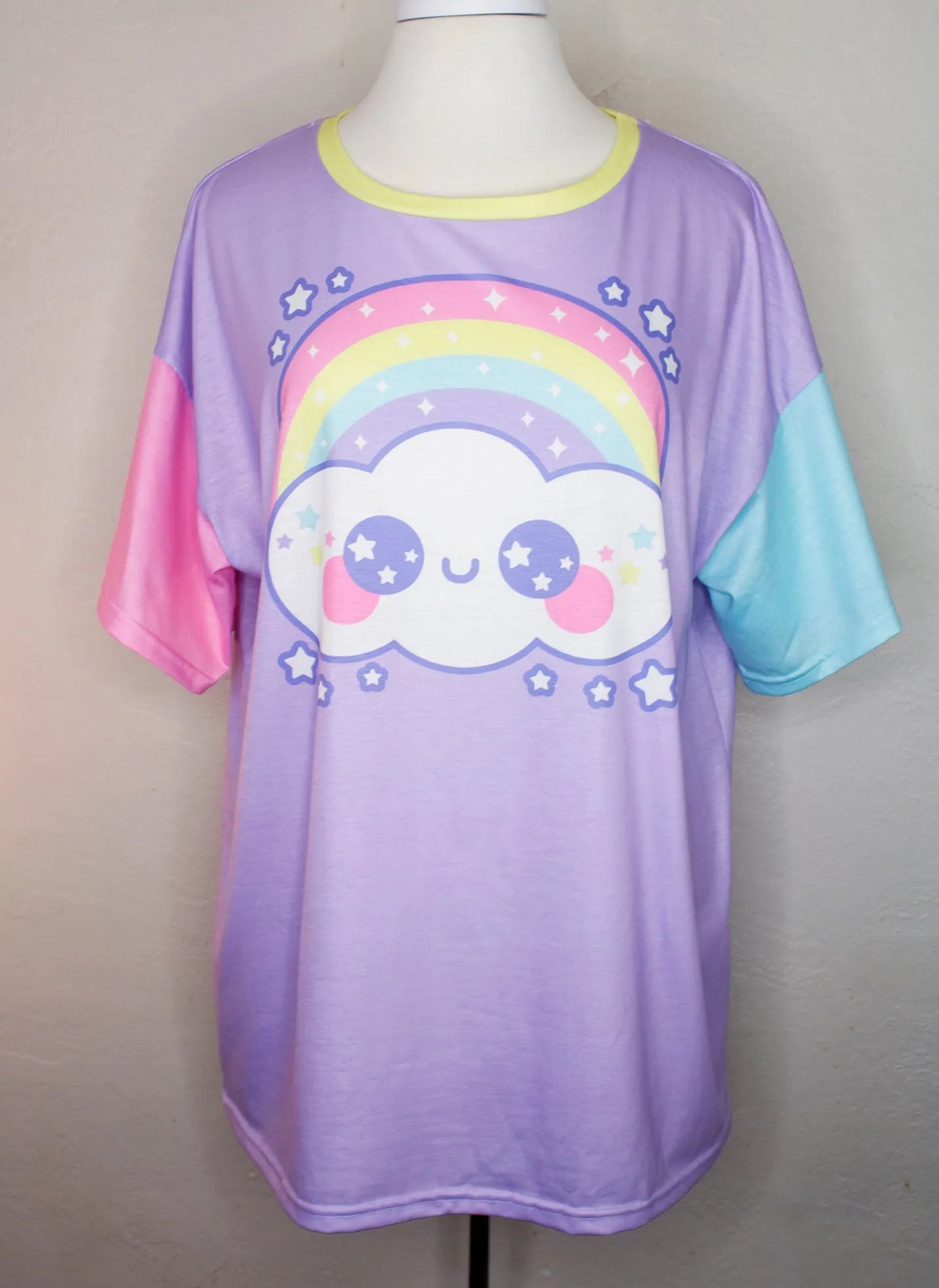 Happy Rainbow Cloud Purple Women's Drop Shoulder T-Shirt