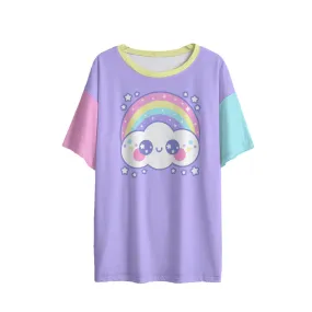 Happy Rainbow Cloud Purple Women's Drop Shoulder T-Shirt