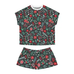 Holiday Floral Pajama Set - Womens Christmas Two-Piece Sleepwear - Elegant Winter Gift