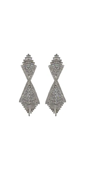 Iridescent Double Diamond Rhinestone Duster Earrings