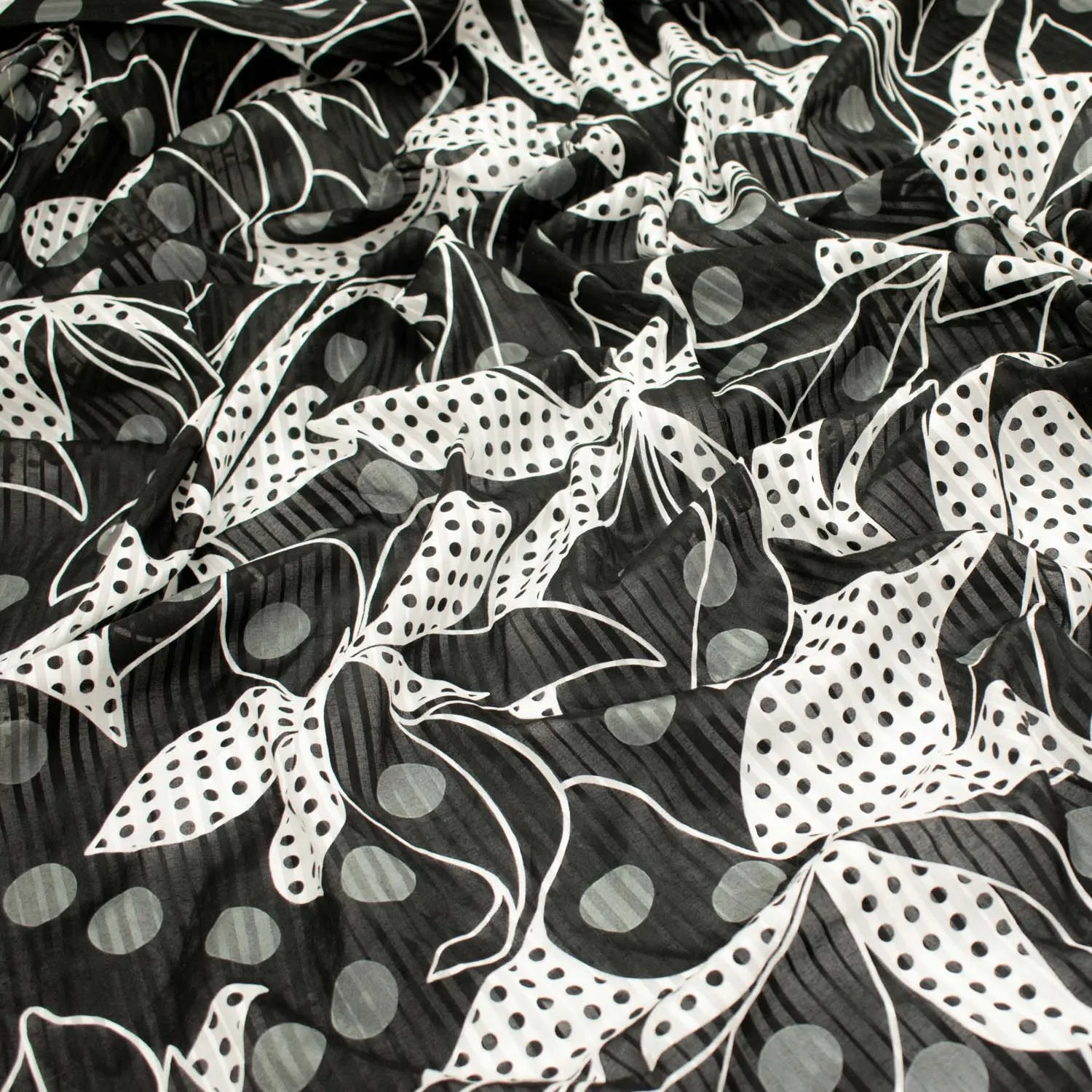 Japanese Cotton Prints Black & White Floral Design-2