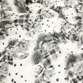 Japanese Cotton Prints Black & White Florals Design-7