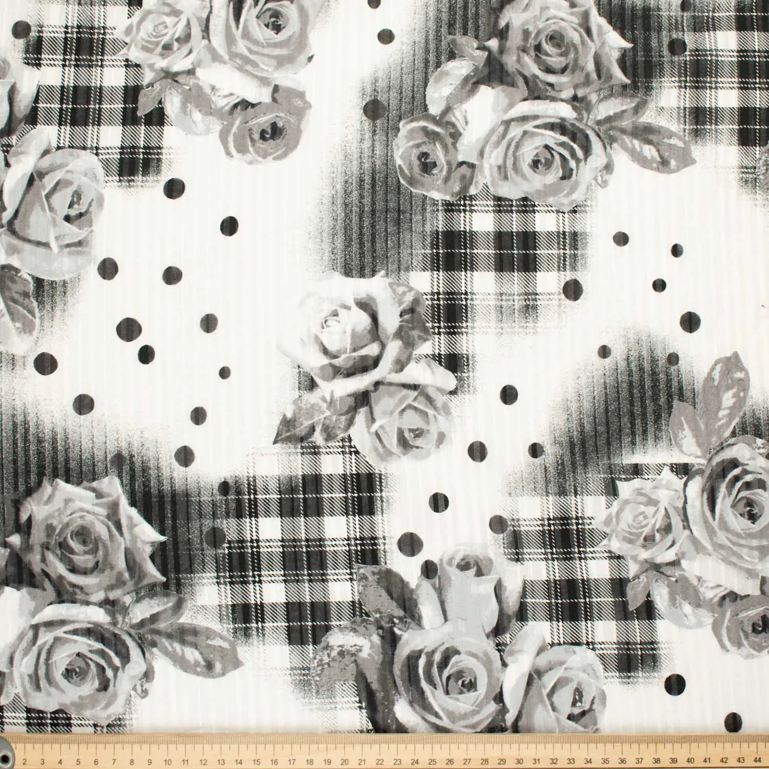 Japanese Cotton Prints Black & White Florals Design-7