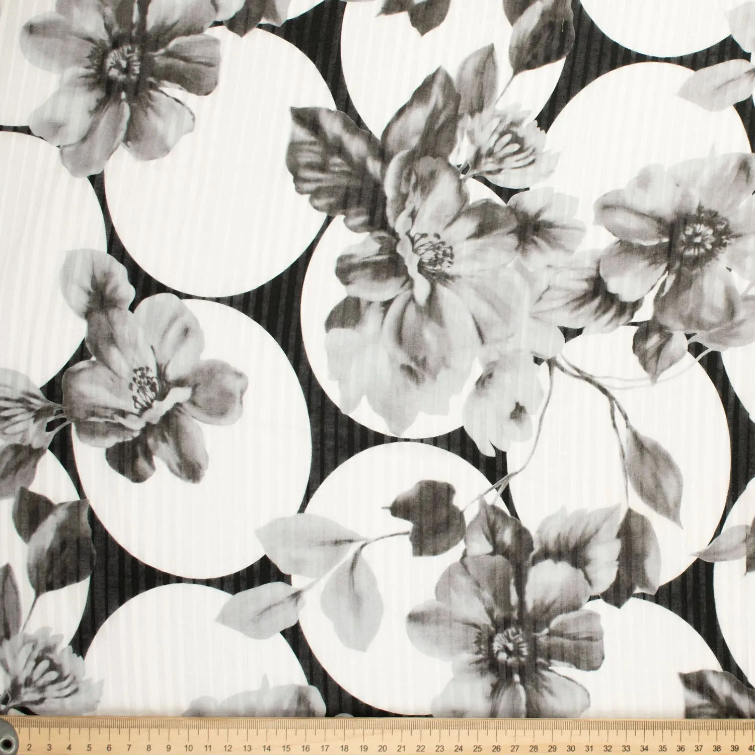 Japanese Cotton Prints Black & White Florals Design-8