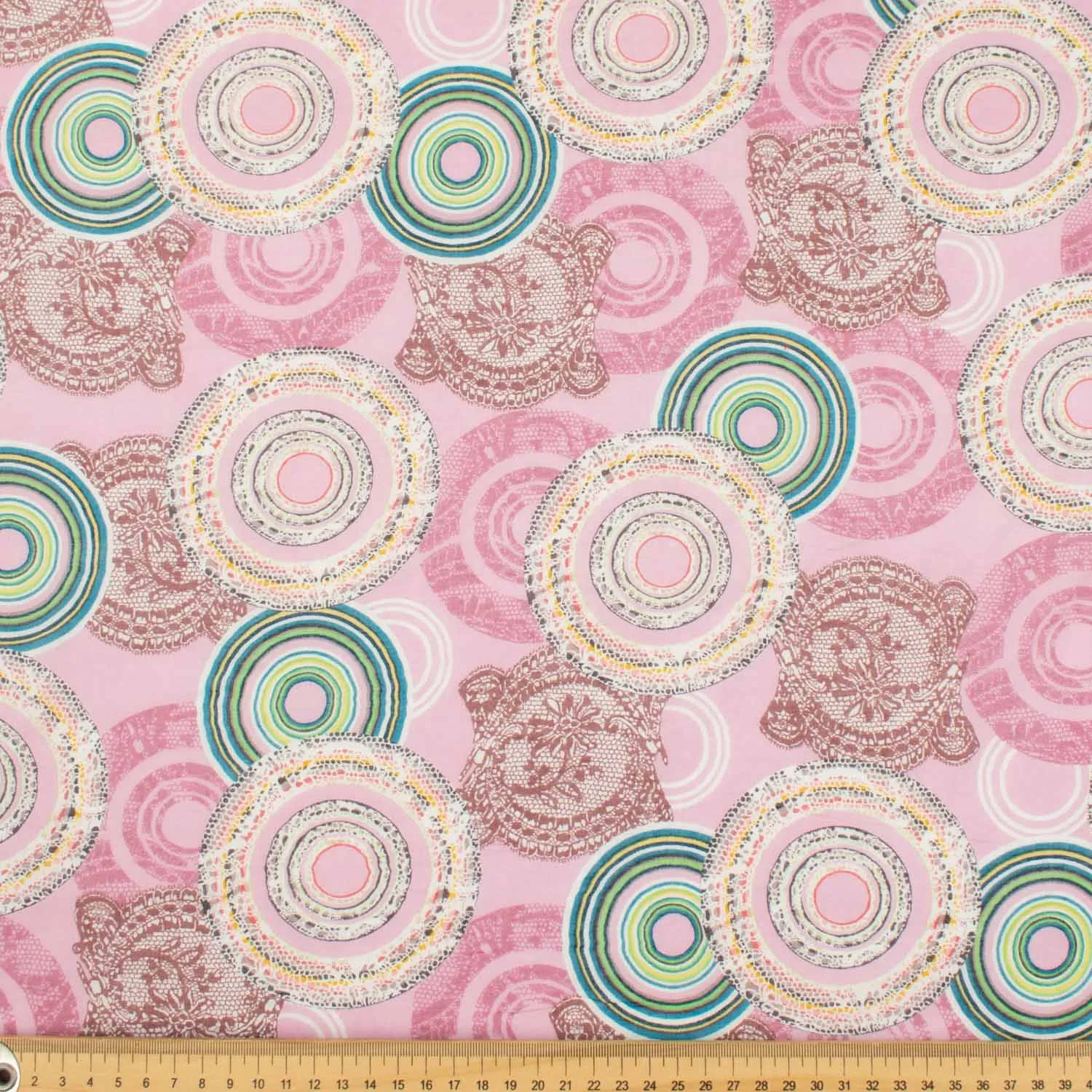 Japanese Pure Cotton Lawn Prints Design-142 Green & Pink Circles