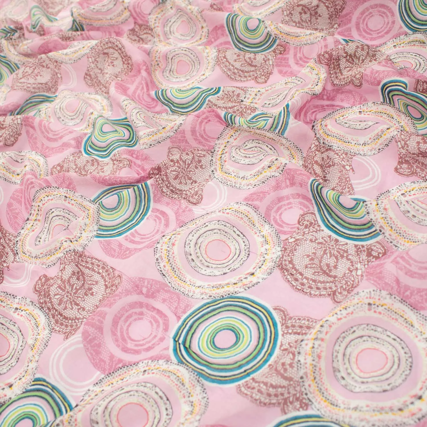 Japanese Pure Cotton Lawn Prints Design-142 Green & Pink Circles