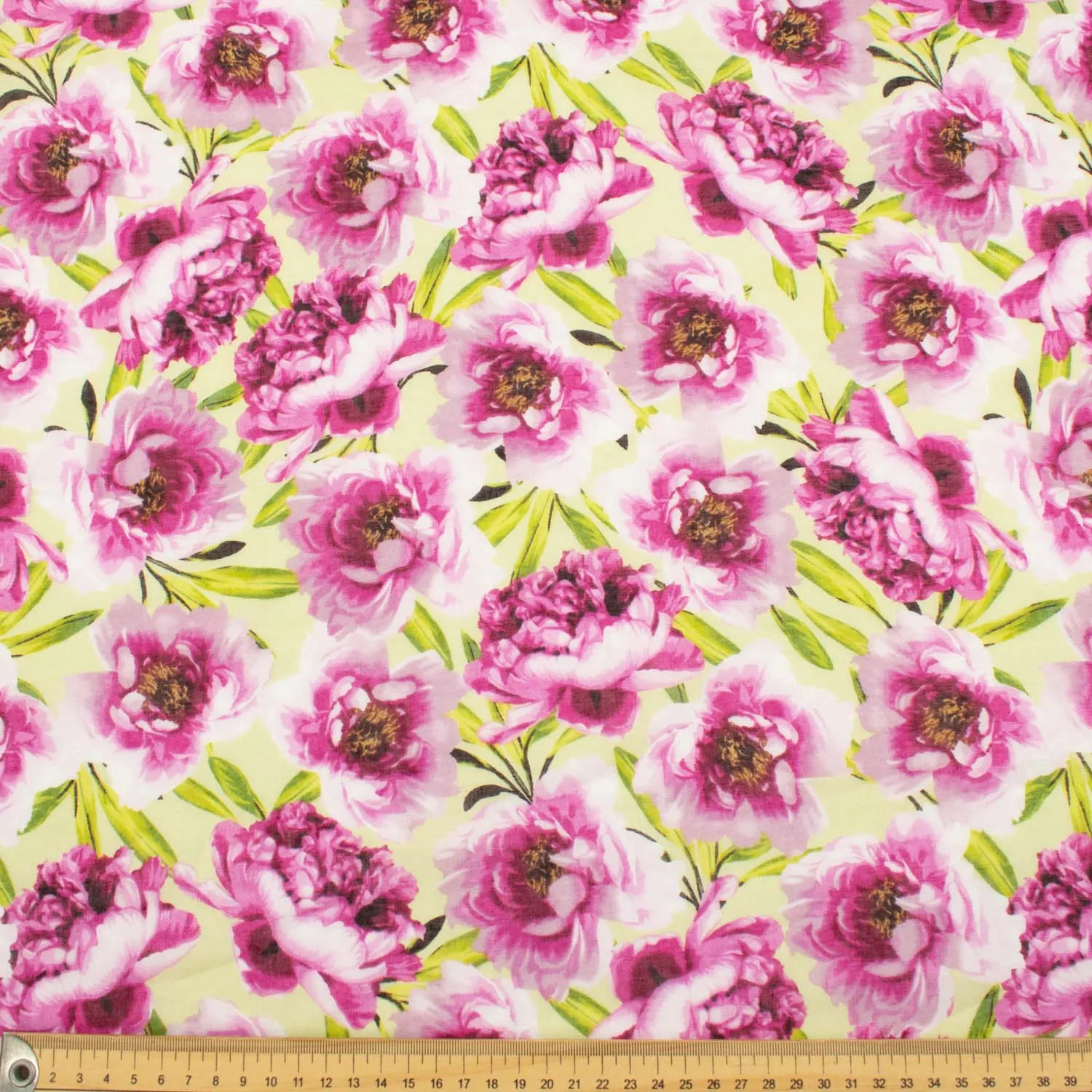 Japanese Pure Cotton Lawn Prints Design-204 Large Pink Flowers on Pale Green