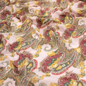 Japanese Pure Cotton Lawn Prints Design-209 Red & Brown Paisley On Baby Pink