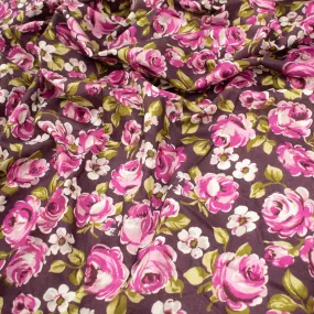 Japanese Pure Cotton Lawn Prints DF-224 Cerise Pink Roses on Maroon