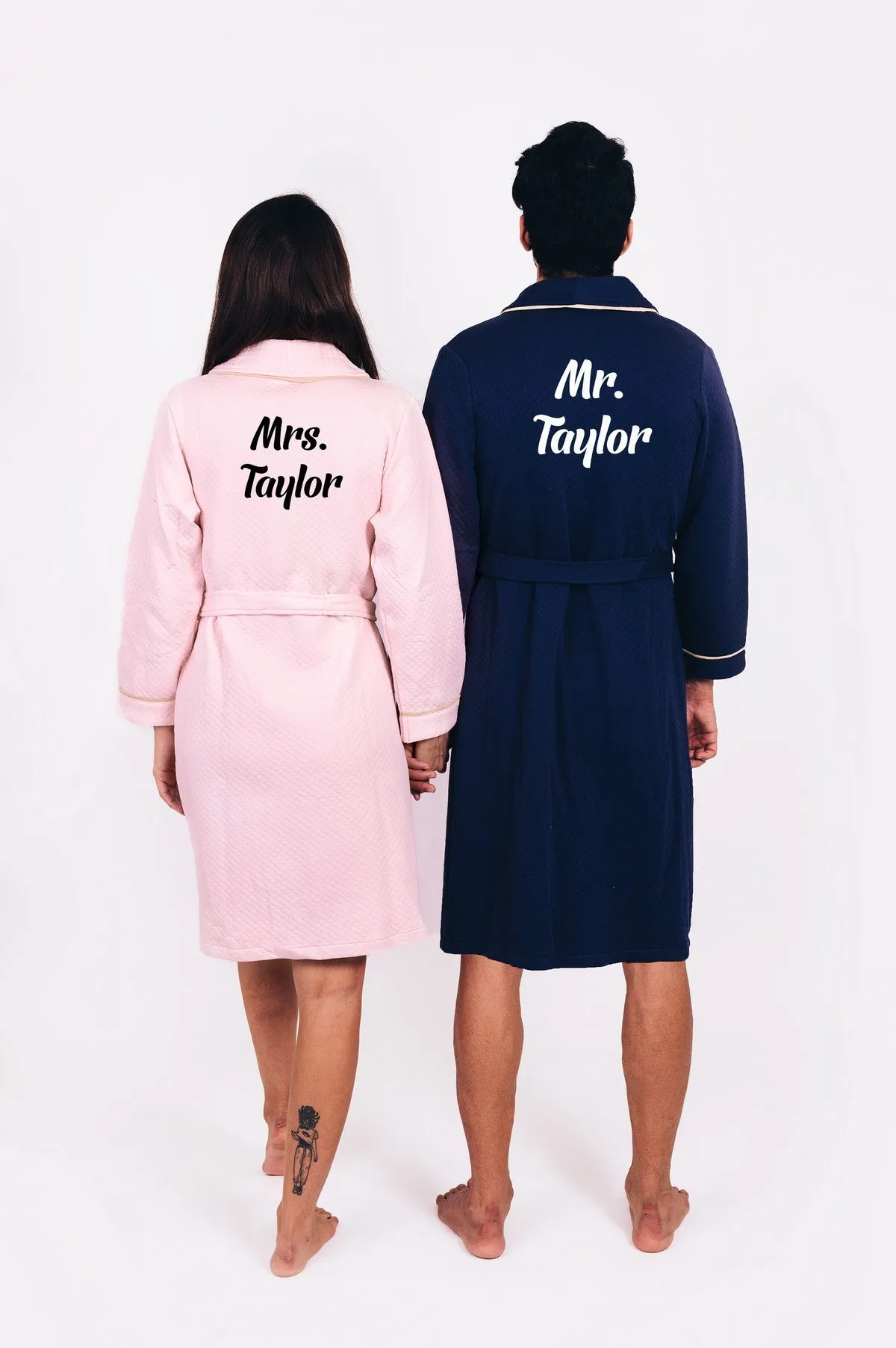 King and Queen Waffled Bathrobes with Collar