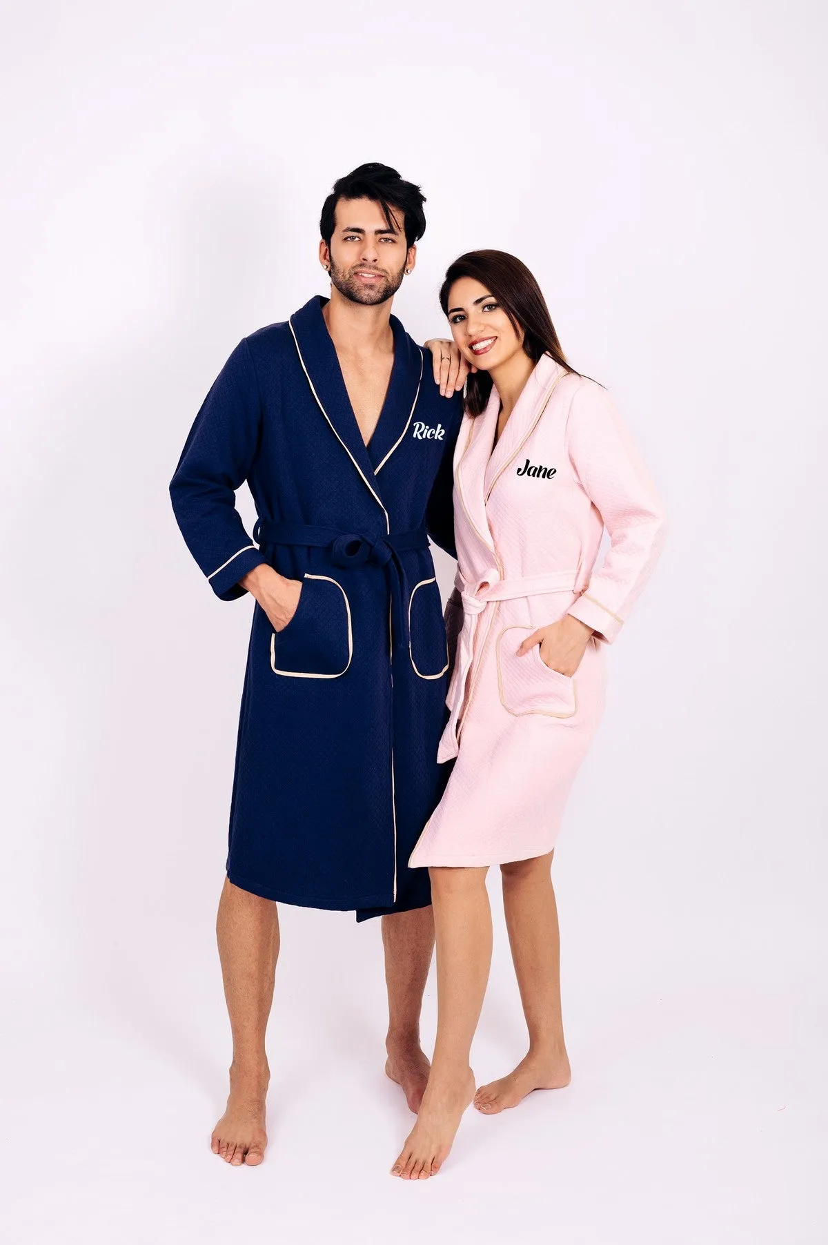 King and Queen Waffled Bathrobes with Collar