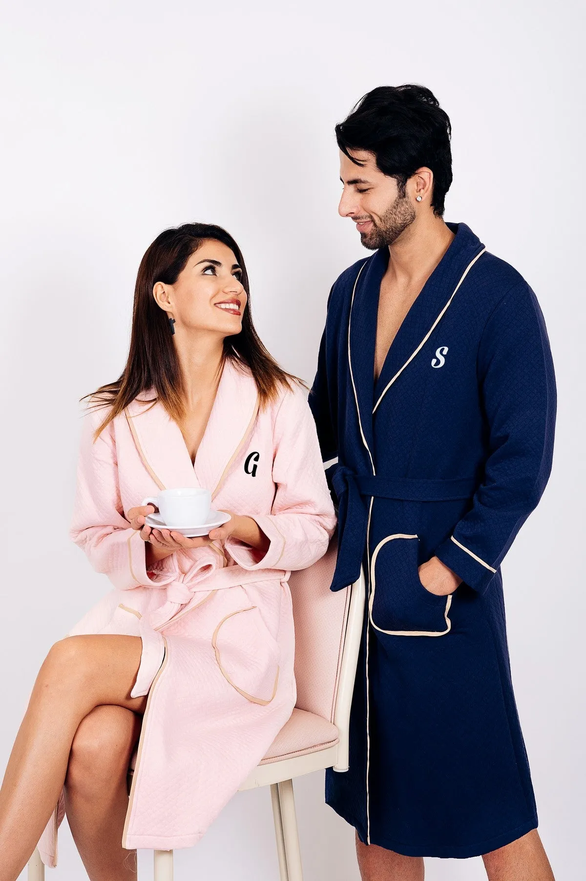 King and Queen Waffled Bathrobes with Collar