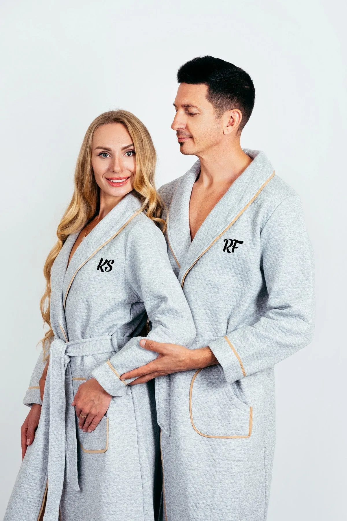 King and Queen Waffled Bathrobes with Collar