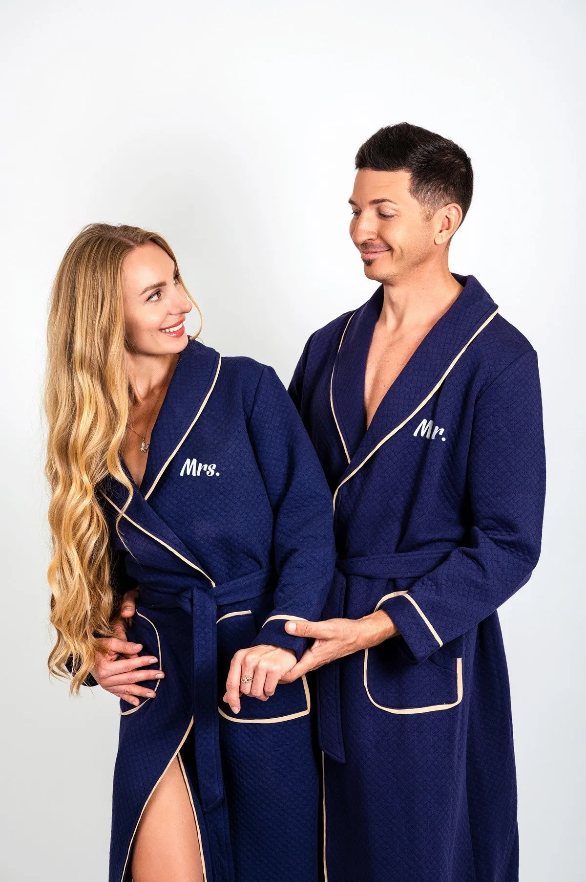 King and Queen Waffled Bathrobes with Collar