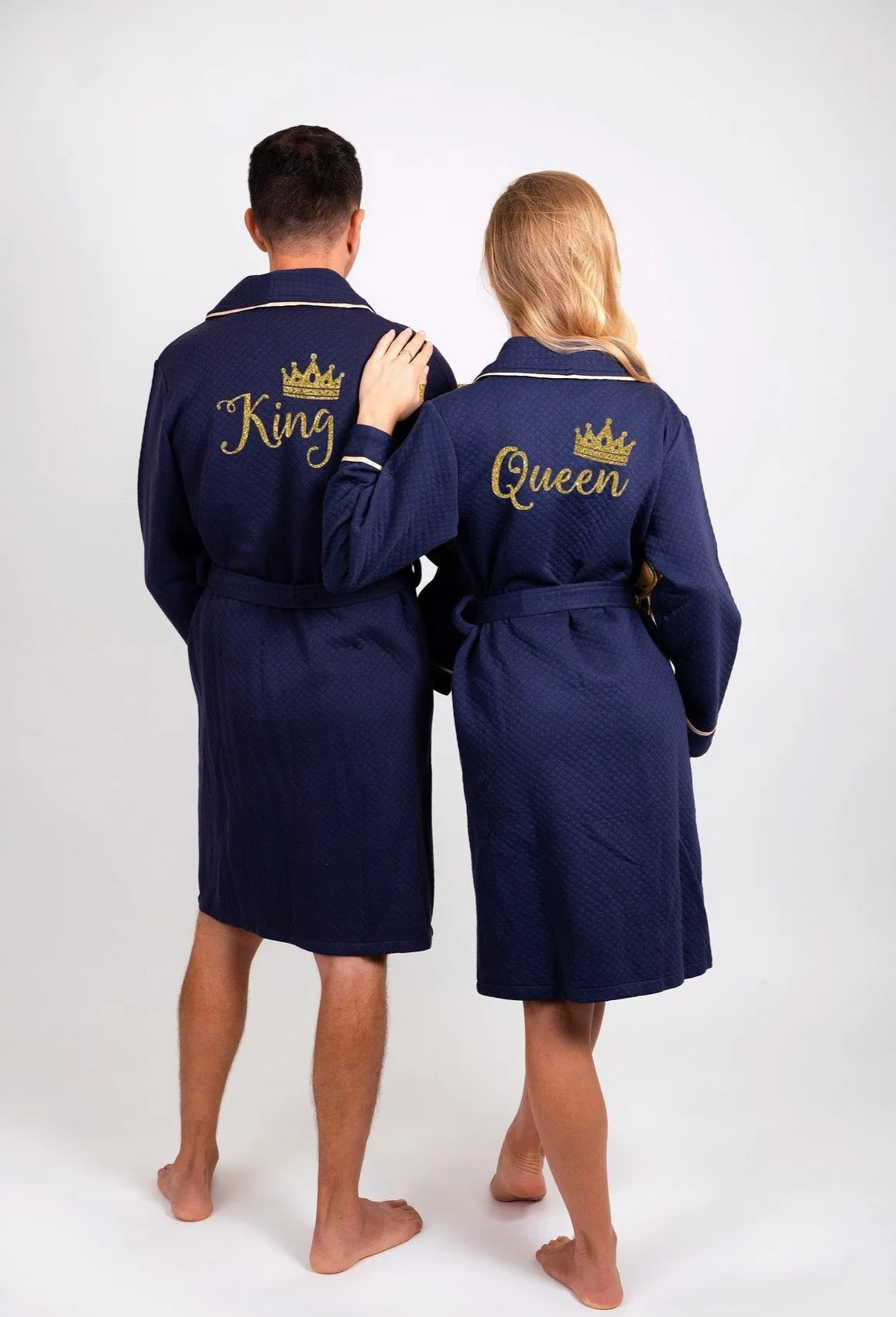 King and Queen Waffled Bathrobes with Collar