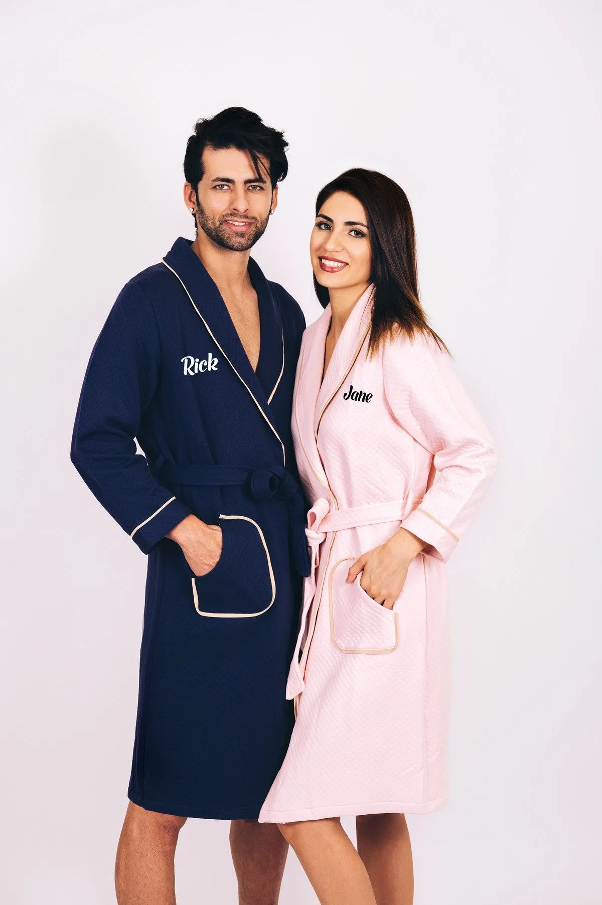 King and Queen Waffled Bathrobes with Collar