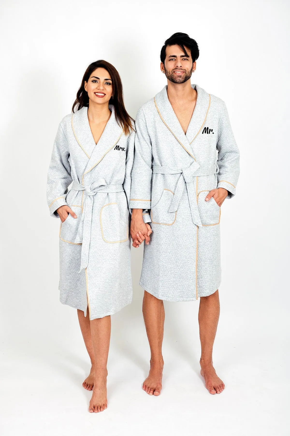 King and Queen Waffled Bathrobes with Collar