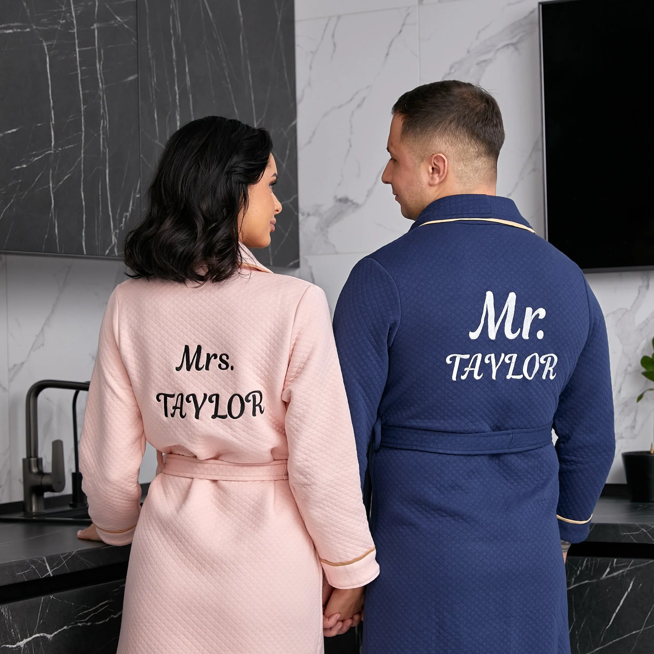 King and Queen Waffled Bathrobes with Collar