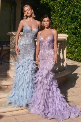 Lavender Fully Embellished & Feathered Mermaid Gown