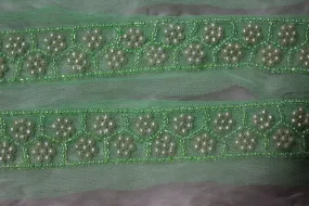 Light Green Pearl Work Embroidered Border