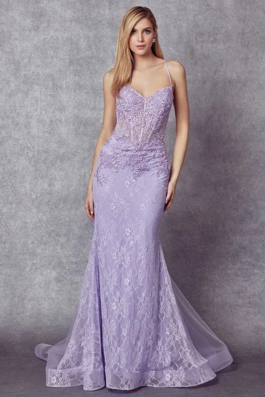 Light Purple Embellished Lace Mermaid Dress