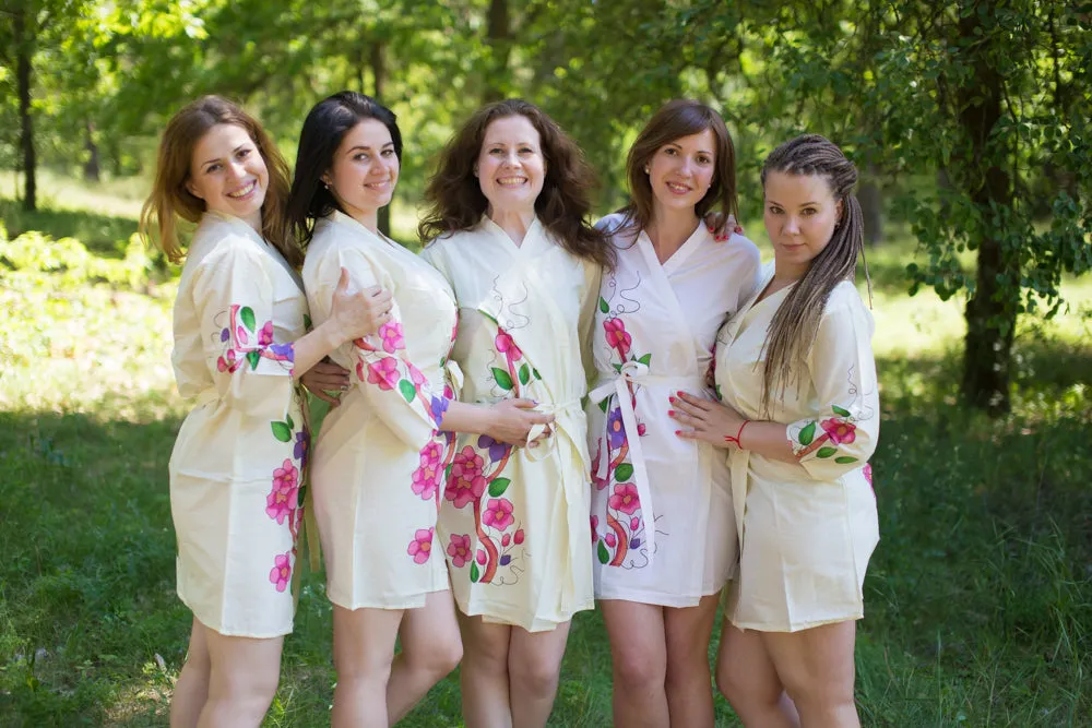 Light Yellow Swirly Floral Vine Pattern Bridesmaids Robes