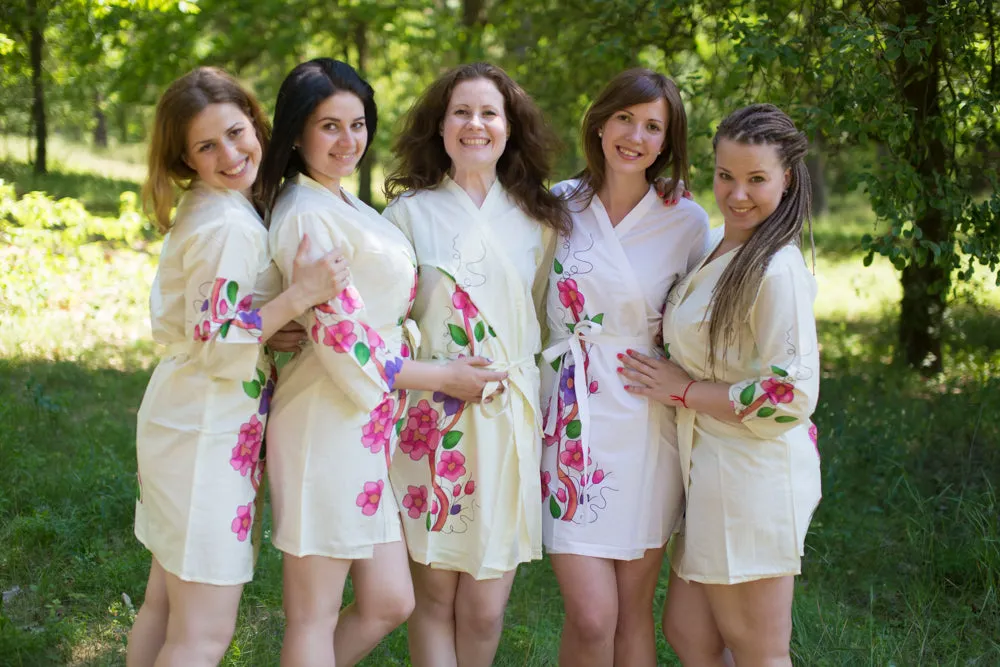 Light Yellow Swirly Floral Vine Pattern Bridesmaids Robes