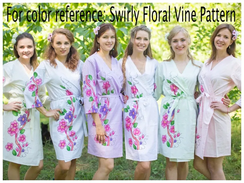 Light Yellow Swirly Floral Vine Pattern Bridesmaids Robes