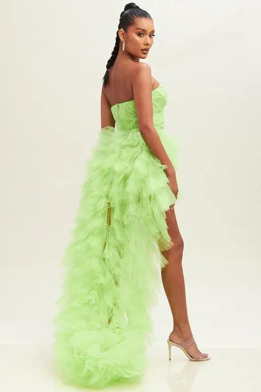 Lime Tulle Layers Mesh Dress