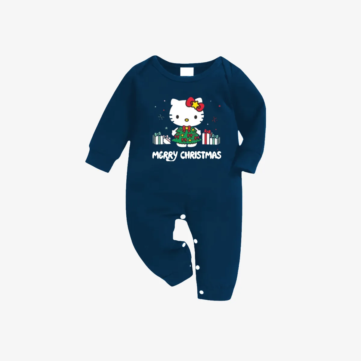 Merry Christmas Letter & Hello Kitty Pattern Sky Blue Plaid Family Pajama Sets