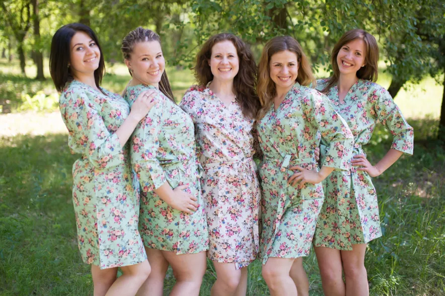 Mint Vintage Chic Floral Pattern Bridesmaids Robes