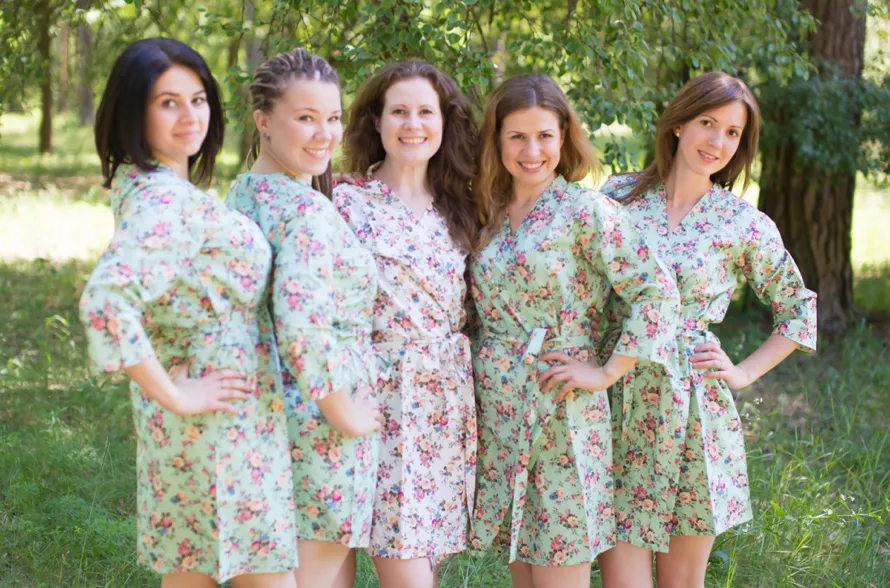 Mint Vintage Chic Floral Pattern Bridesmaids Robes