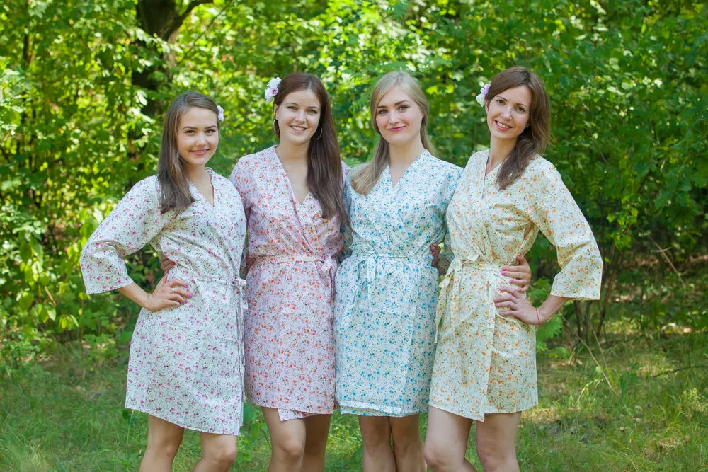 Mismatched Starry Florals Patterned Bridesmaids Robes in Soft Tones