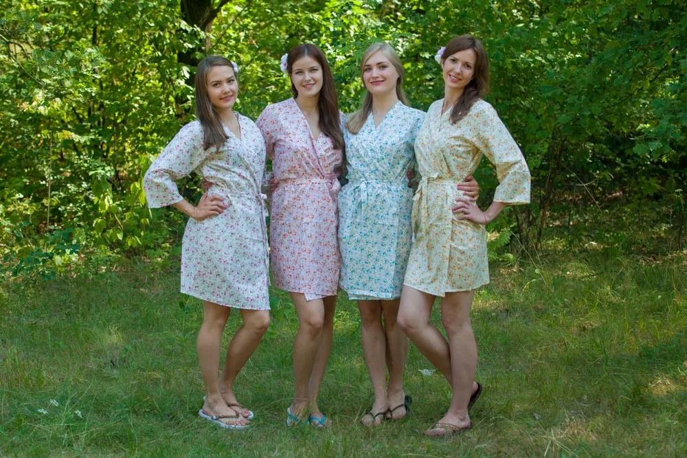 Mismatched Starry Florals Patterned Bridesmaids Robes in Soft Tones