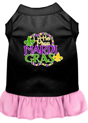 Miss Mardi Gras Screen Print Mardi Gras Dog Dress Black With Light Pink Lg