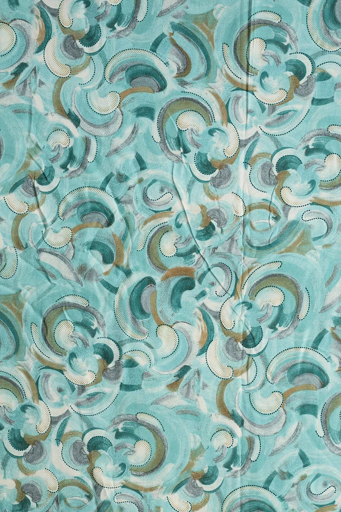 Multi Color Abstract Pattern With Foil Print On Teal Pure Rayon Fabric