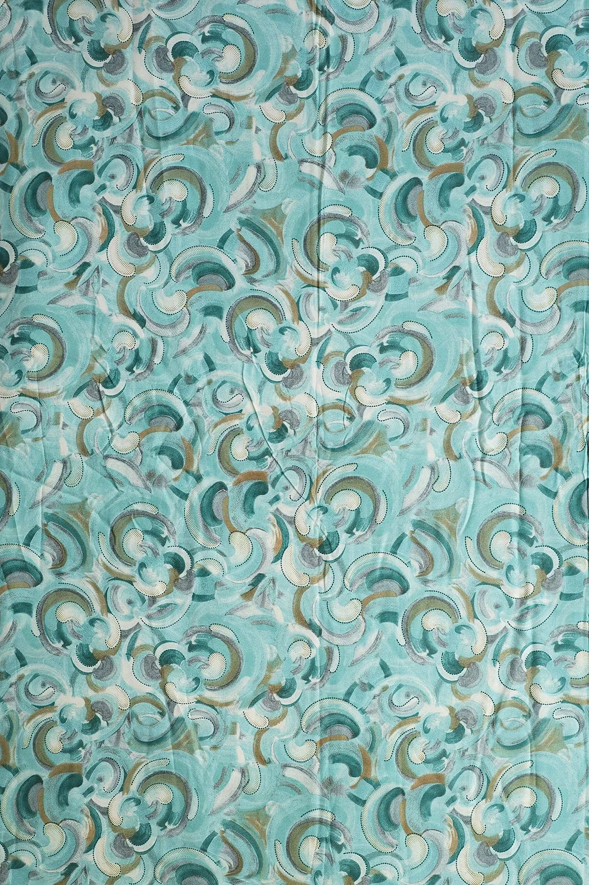 Multi Color Abstract Pattern With Foil Print On Teal Pure Rayon Fabric