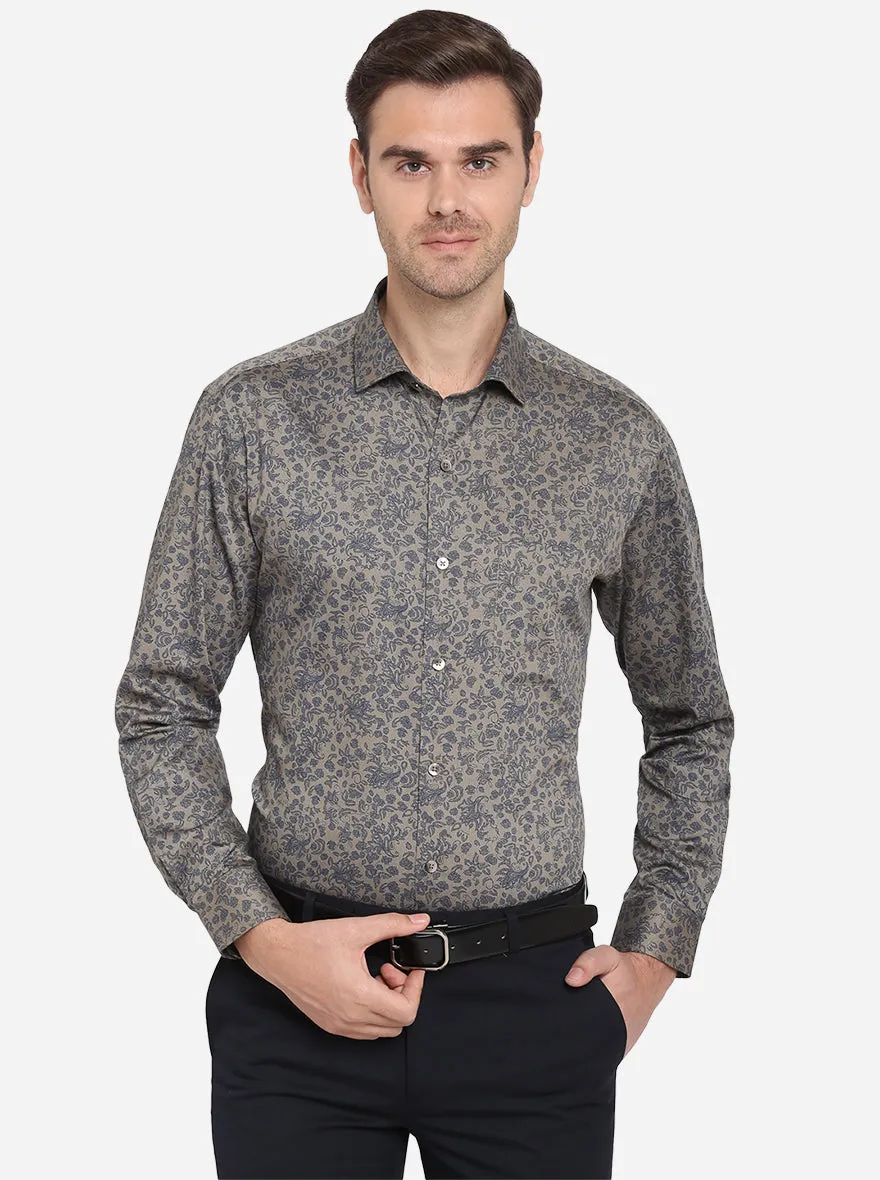 Pastel Green & Blue Printed Slim Fit Formal Shirt | Metal