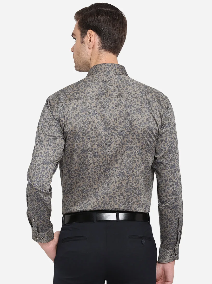 Pastel Green & Blue Printed Slim Fit Formal Shirt | Metal