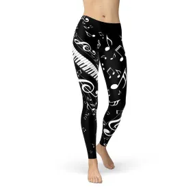 Piano Notes Black Leggings