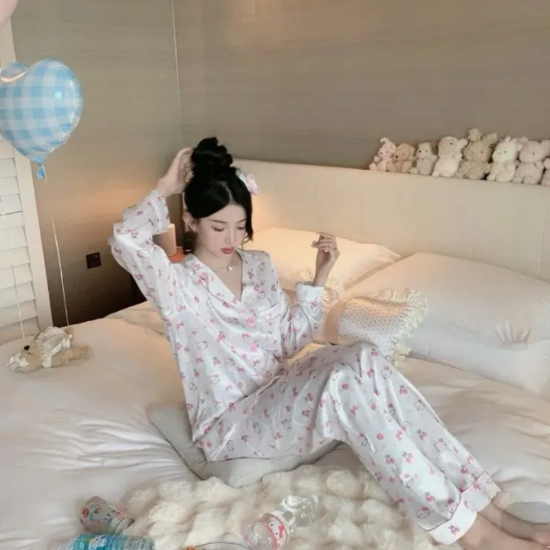 Pink Kitty Bow Cherry Pajamas Set KI618