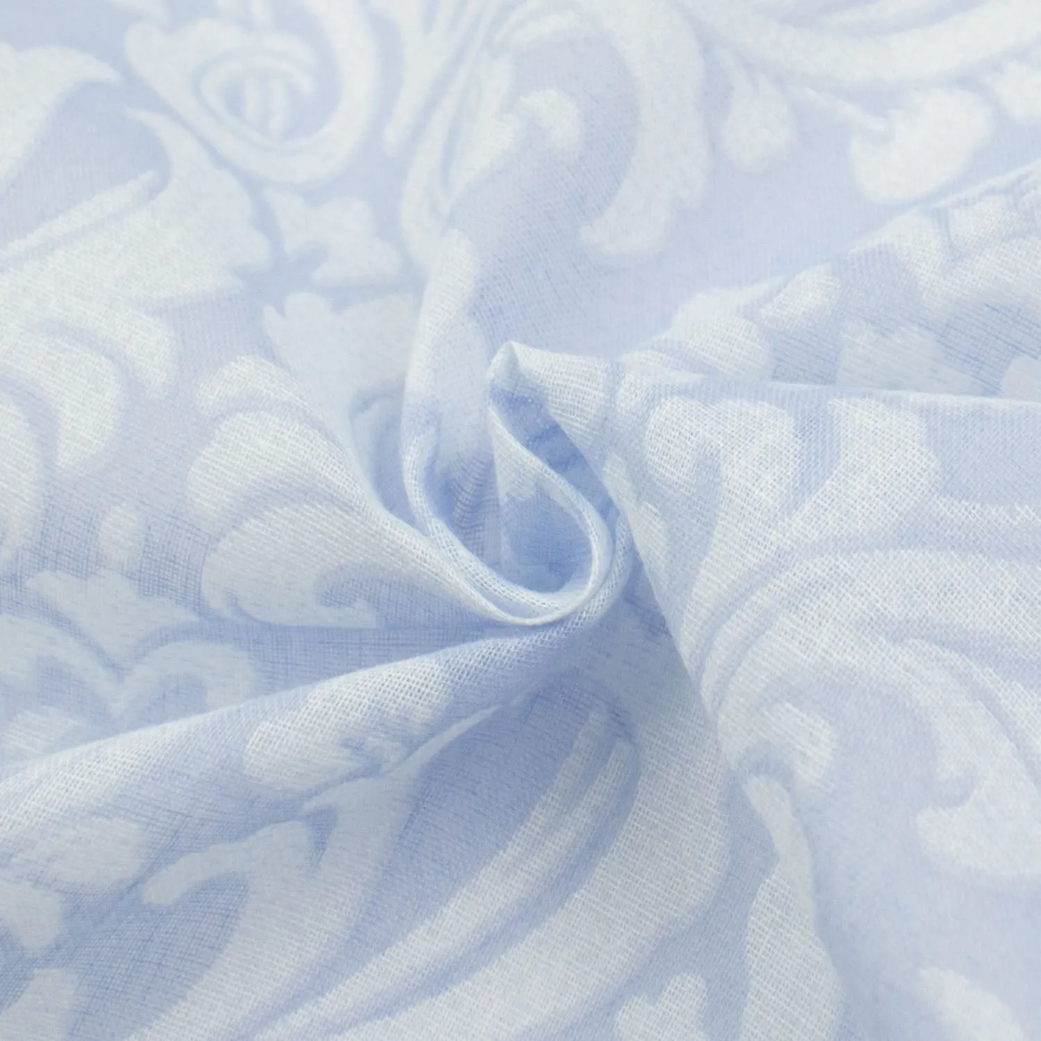 Printed Cotton Voile Design-56 White Baroque Flowers on Blue