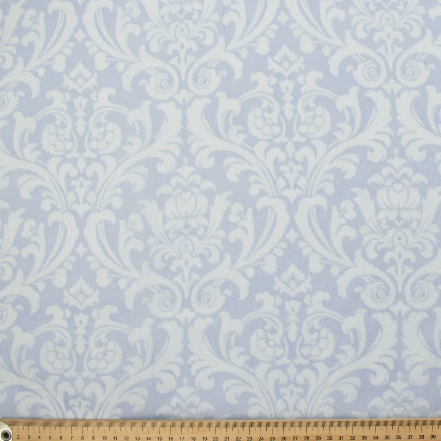 Printed Cotton Voile Design-56 White Baroque Flowers on Blue