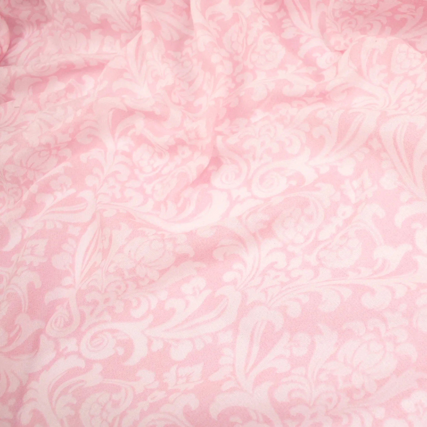 Printed Cotton Voile Design-57 White Baroque Flowers on Pink