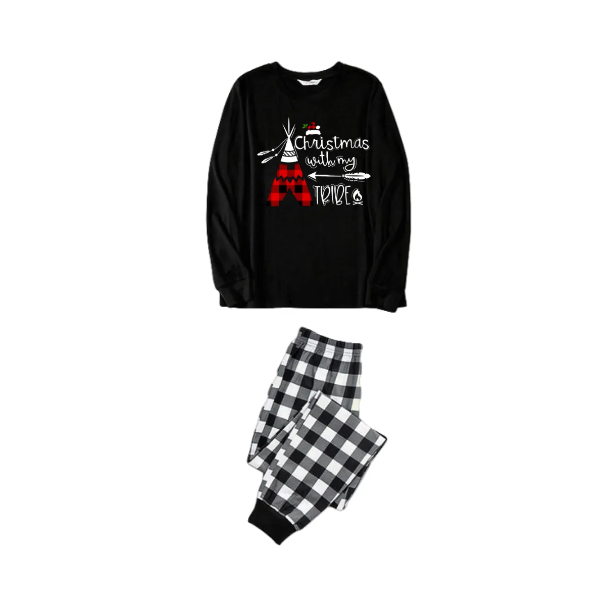 "Christmas With My Tribe" Pattern Ⅱ - Black and White Plaid Family Matching Pajamas