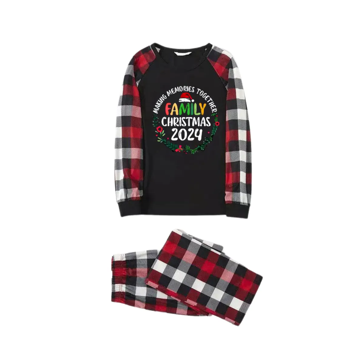 "Family Christmas 2024 Making Memories Together" Pattern Ⅱ- Red&Black&White Plaid  Matching Pajamas