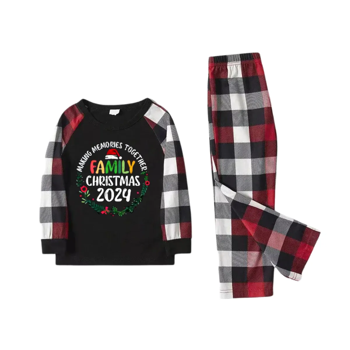 "Family Christmas 2024 Making Memories Together" Pattern Ⅱ- Red&Black&White Plaid  Matching Pajamas