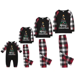 "We Wish You a Merry Christmas" Prints Red & Black & Grey & White Plaid Family Matching Pajamas