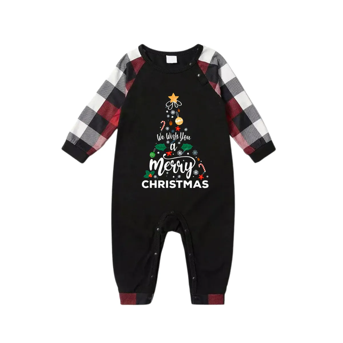 "We Wish You a Merry Christmas" Prints Red & Black & Grey & White Plaid Family Matching Pajamas